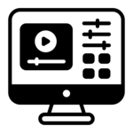 Pictogramme d'ordinateur, représentant mes compétences en montage, étalonnage, motion design et effets spéciaux