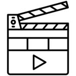 Pictogramme de matériel audiovisuel, représentant mes compétences en gestion de projet vidéo et de communication multilingue